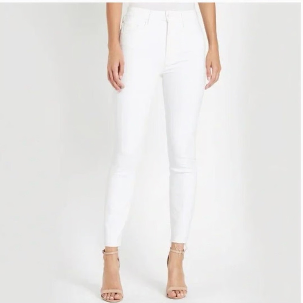 NEW MOTHER High Waisted Looker Ankle Fray Jeans - White 29